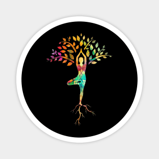 Yoga tree pose with Cosmic Pattern Design, Zen Meditation Magnet